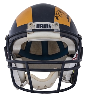 1996 Isaac Bruce Game Used & Signed St. Louis Rams Helmet Gifted To Eric Davis (Davis COA & PSA/DNA)